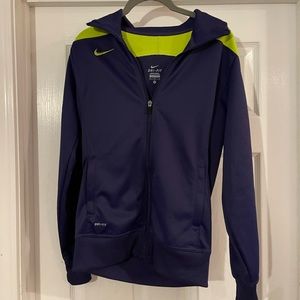 Nike Dri-Fit Women's Size M Dark Purple lime Green Full Zip Athletic Jacket